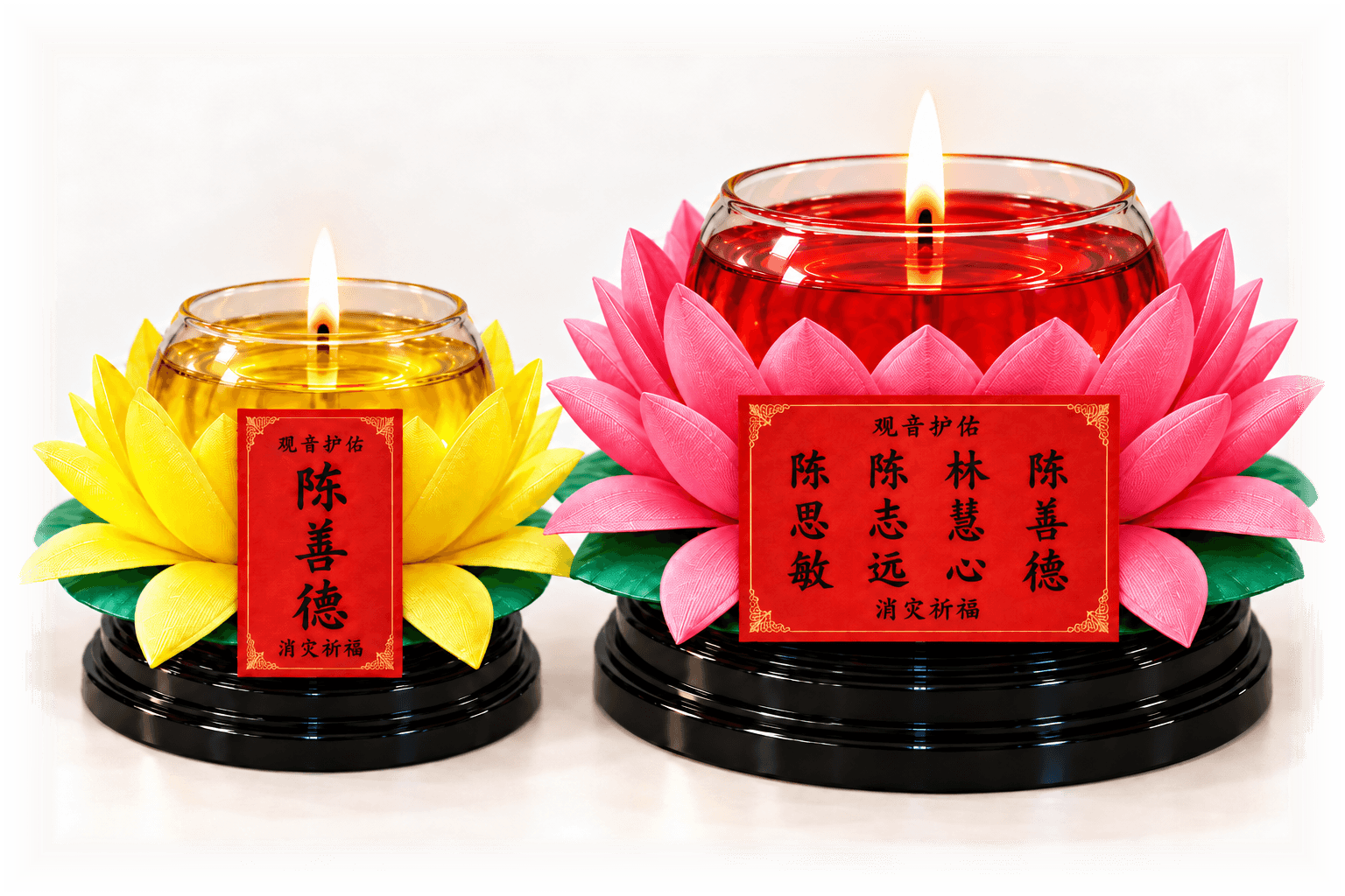 The Standard and Grand lotus candles side by side