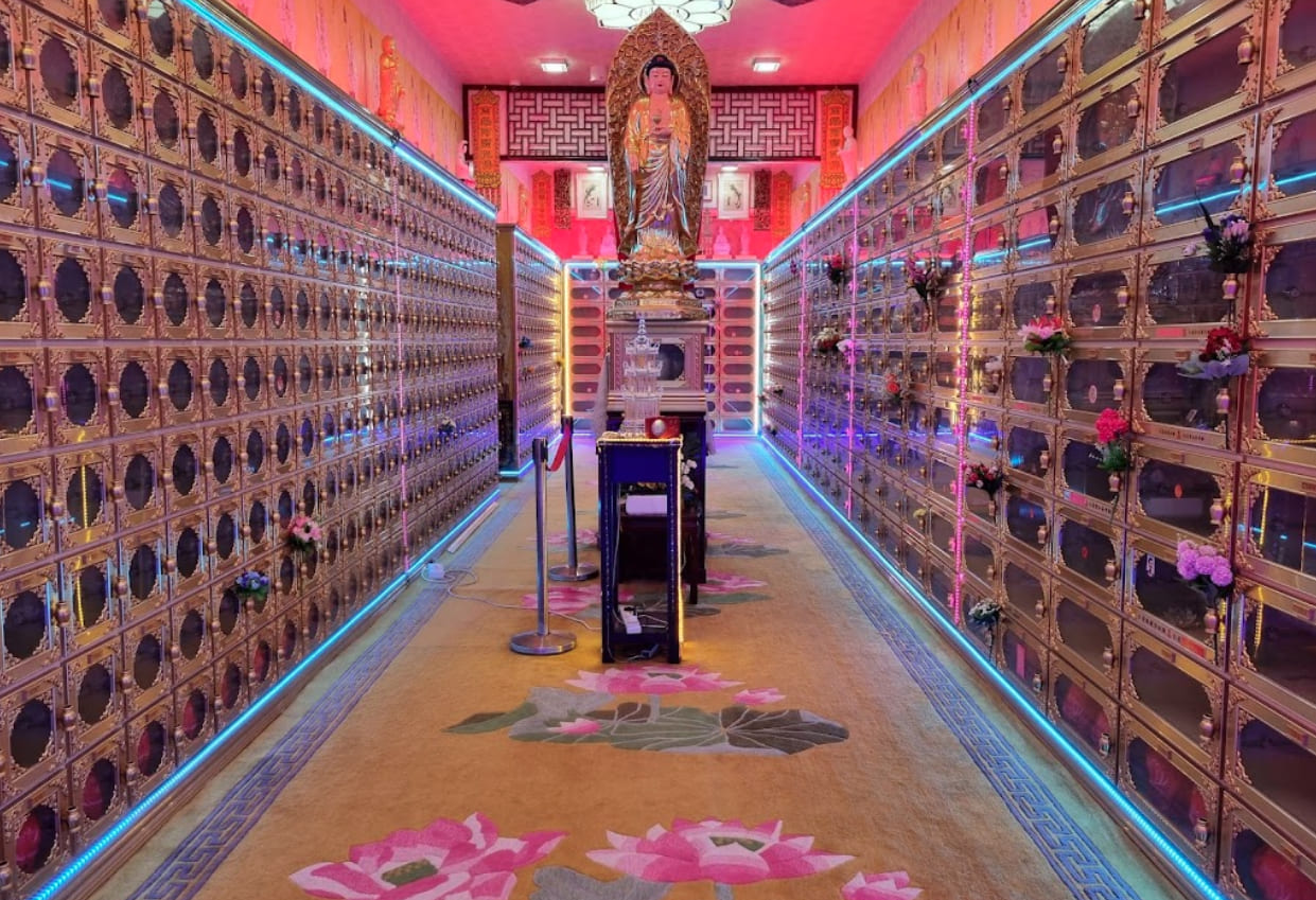 Air-conditioned columbarium niches at Leong San See Temple, Singapore